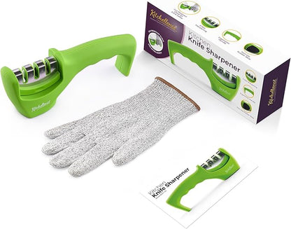4-in-1 Kitchen Knife Accessories: 3-Stage Knife Sharpener Helps Repair, Restore and Polish Blades and Cut-Resistant Glove - Image 4