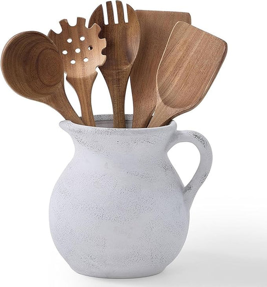 MIYUKI Rustic Kitchen Utensil Holder - 7.6 Inch Ceramic Utensil Crock for Countertop, Vintage Kitchen Counter Decor by Unknown