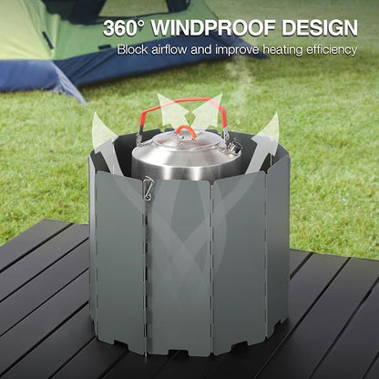 REDCAMP 10 Plates Folding Camping Stove Wind Screen, Heavy-Duty Iron Outdoor Wind Blocker with Carry Bag, Lightweight Foldable Shield for Butane Burner, Grey