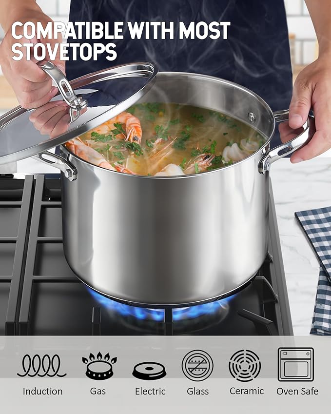 Cooks Standard 18/10 Stainless Steel Stockpot 8-Quart, Classic Deep Cooking Pot Canning Cookware with Stainless Steel Lid, Silver - Image 4