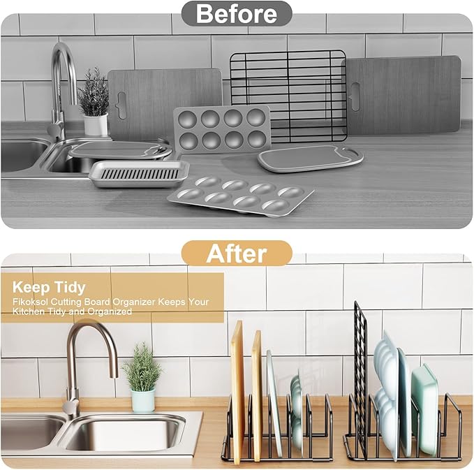 Fikoksol Cutting Board Organizer and Baking Sheet Rack, 1-Pack Black Heavy Duty Metal Cookie Sheet Organizer for Cutting Board Storage & Plate Holder for Cabinet, Tray Dividers for Cabinets - Image 5