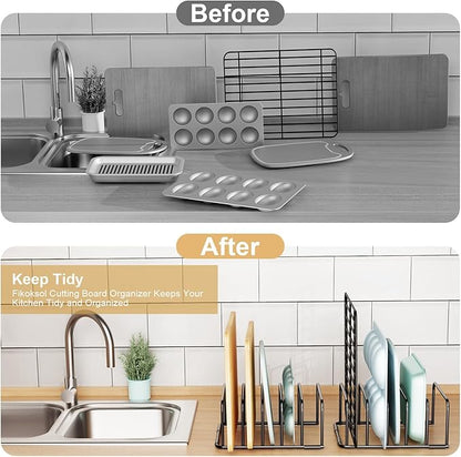 Fikoksol Cutting Board Organizer and Baking Sheet Rack, 1-Pack Black Heavy Duty Metal Cookie Sheet Organizer for Cutting Board Storage & Plate Holder for Cabinet, Tray Dividers for Cabinets - Image 5