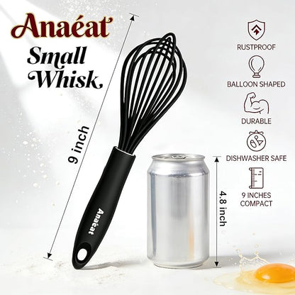 Anaeat 9" Silicone Balloon Whisk, Perfect for Non-Stick Cookware, Milk and Egg Beater Blender, Heat Resistant Kitchen Whisks for Whisking, Cooking, Baking, Beating, Frothing & Stirring (Black) - Image 6