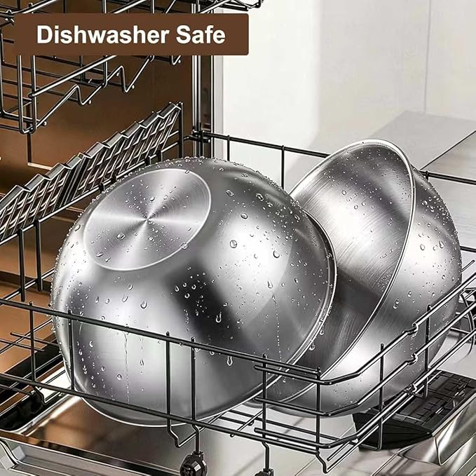 Gronivex Stainless Steel Mixing Bowls Set of 2 (4.2 & 5.3 Qt), Food Grade 304, Dishwasher Safe, Stackable Nesting Bowls for Baking, Salad Prep & Cooking - Image 6