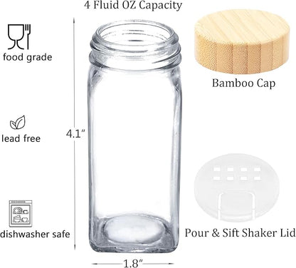 SWOMMOLY 48 Glass Spice Jars with 806 White Spice Labels, Square Spice Bottles 4 oz Empty Spice Containers with Bamboo Lids, Chalk Marker and Funnel Complete Set. - Image 3