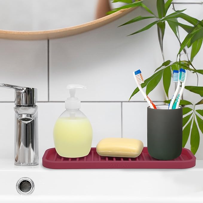 Zulay Kitchen (9x3.5) Silicone Sponge Holder for Kitchen Sink - Flexible Multipurpose Soap Tray - Sink Organizer for Kitchen, Bathroom, Makeup, Trinkets & More (Wine Red) - Image 5