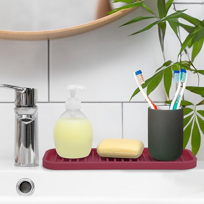 Zulay Kitchen (9x3.5) Silicone Sponge Holder for Kitchen Sink - Flexible Multipurpose Soap Tray - Sink Organizer for Kitchen, Bathroom, Makeup, Trinkets & More (Wine Red) - Image 5