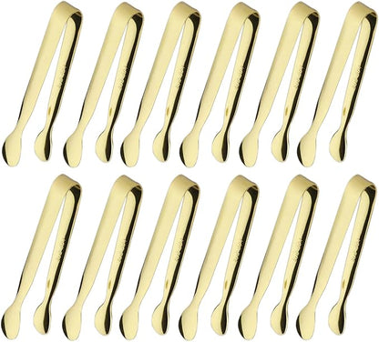 12PCS Ice Tongs Mini Sugar Tong 4.25Inch Stainless Steel Small Serving Tongs, Small Kitchen Tongs for Appetizers,Tea Party, Coffee Bar, Desserts (Gold 12pcs) by Sunenlyst