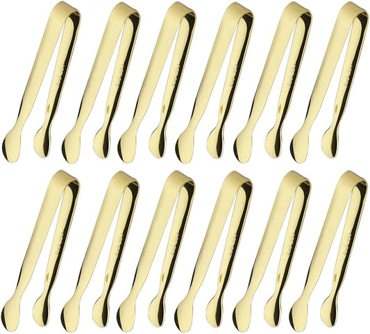 12PCS Ice Tongs Mini Sugar Tong 4.25Inch Stainless Steel Small Serving Tongs, Small Kitchen Tongs for Appetizers,Tea Party, Coffee Bar, Desserts (Gold 12pcs) by Sunenlyst