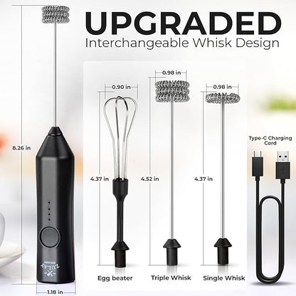 Zulay Kitchen Rechargeable Milk Frother - Dynamic - 3 Speeds, 3 Whisk Attachments, 500 mAh USB Charging, Drink Mixer For Latte, Cappuccino, Matcha, Protein Powder, Coffee Foam - Black - Image 5