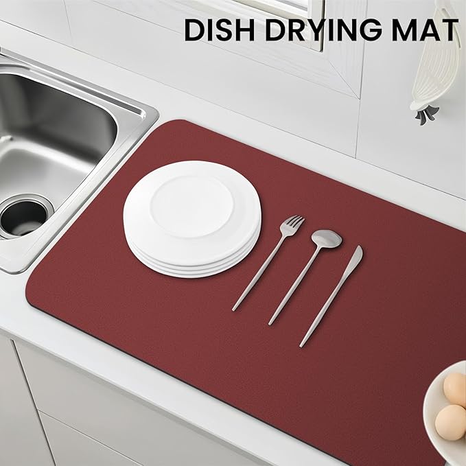 WISELIFE Dish Drying Mat Super Absorbent Drying Mat Large Dish Drying Mats for Kitchen Counter Easy Clean Dish Mat Kitchen Drying Mat18"x 32" Classic Red - Image 7