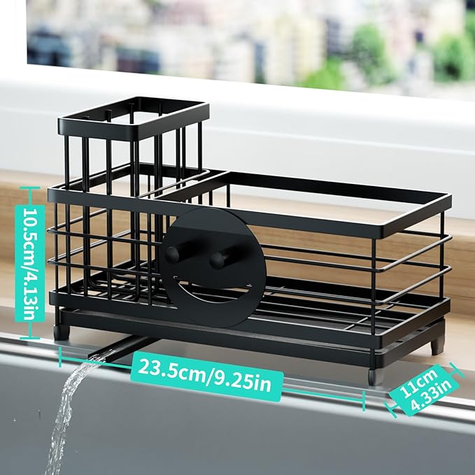 HapiRm Sponge Holder for Kitchen Sink - Self-draining Sink Caddy with Smiley Face and Brush Holder, Stainless Steel Kitchen Countertop Essentials and Gadgets - Black - Image 6