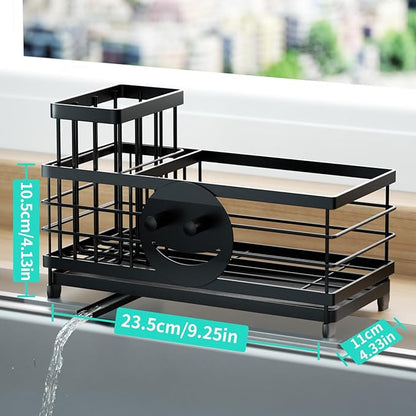 HapiRm Sponge Holder for Kitchen Sink - Self-draining Sink Caddy with Smiley Face and Brush Holder, Stainless Steel Kitchen Countertop Essentials and Gadgets - Black - Image 6