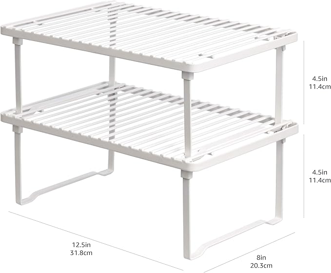 Amazon Basics Space-Saving Stackable Metal Kitchen Cabinet Organizer Shelves for Dishes, Pantry Organization, 12.5" L x 8" D x 4.5" H, Set of 2, White - Image 6