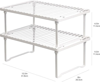 Amazon Basics Space-Saving Stackable Metal Kitchen Cabinet Organizer Shelves for Dishes, Pantry Organization, 12.5" L x 8" D x 4.5" H, Set of 2, White - Image 6