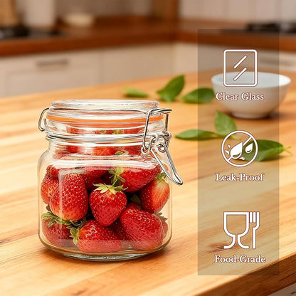 25 oz Glass Jars With Airtight Lids And Leak Proof Rubber Gasket,Wide Mouth Mason Jars With Hinged Lids For Kitchen Canisters 750ml, Glass Storage Containers 6 Pack - Image 7