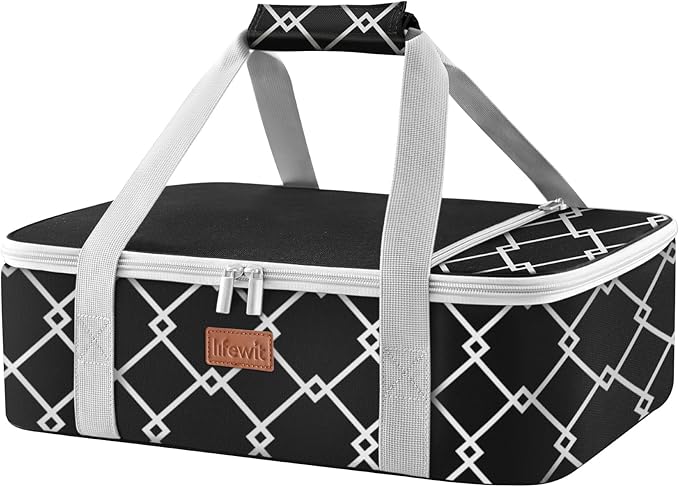 Lifewit Insulated Single Decker Casserole Carrier, Lasagna Lugger Holder for Hot or Cold Food, Fits 9" x 13" Baking Dish, Thermal Lunch Tote Bag for Potluck Parties, Picnic and Cookouts, Black