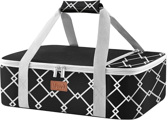 Lifewit Insulated Single Decker Casserole Carrier, Lasagna Lugger Holder for Hot or Cold Food, Fits 9" x 13" Baking Dish, Thermal Lunch Tote Bag for Potluck Parties, Picnic and Cookouts, Black