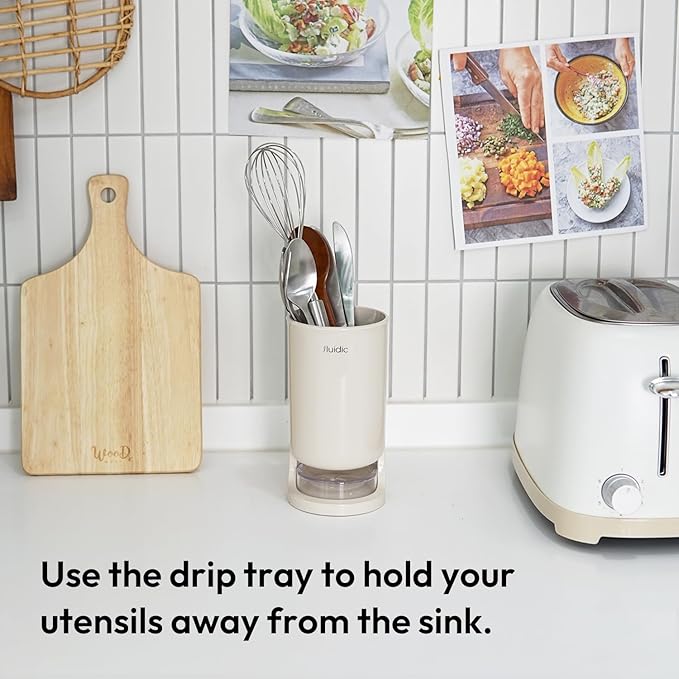 carrotez Utensil Drying Holder for Kitchen Counter, Self Draining, Small Utensil Cutlery Flatware Silverware Holder Drainer Cup, Beige, 1 ea - Image 5