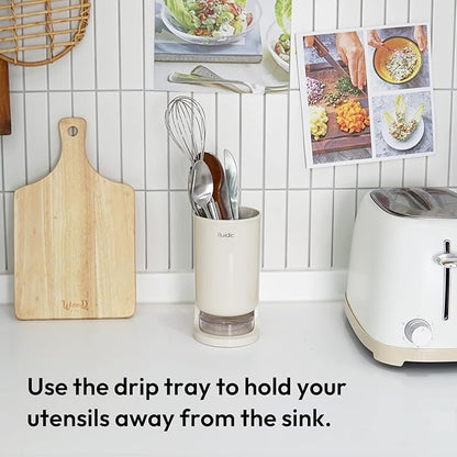 carrotez Utensil Drying Holder for Kitchen Counter, Self Draining, Small Utensil Cutlery Flatware Silverware Holder Drainer Cup, Beige, 1 ea - Image 5