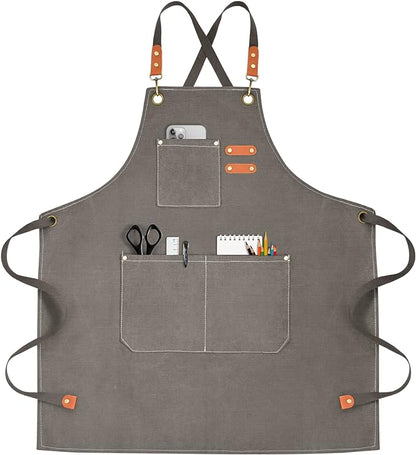 OUNLEN Chef Apron for Men Women Canvas Aprons with 3 Pockets Cross Back Resistant Work Apron for Cooking by OUNLENAPRON