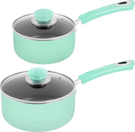 Utopia Kitchen Nonstick Stock Pot Saucepan Set with Lids, 1 Quart and 2 Quarts Multipurpose Stock Pots Set for Home, Kitchen or Restaurant, Green & Black by UTOPIAKITCHEN
