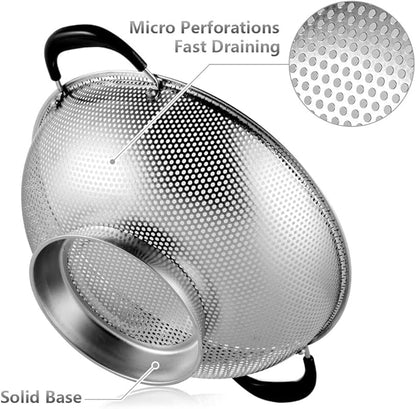 Tiawudi 18/8 Stainless Steel Colander, Easy Grip Micro-Perforated 5-Quart Colander, Strainer with Riveted and Heat Resistant Handles, BPA Free. Great for Pasta, Noodles, Vegetables and Fruits - Image 4