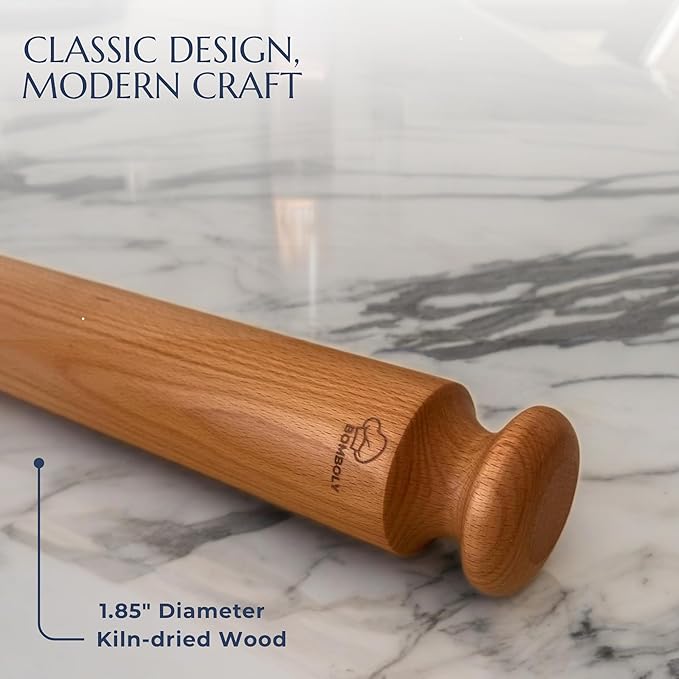 Mattarello Pasta Rolling Pin – Handmade Italian Tool for Authentic Pasta Making – The Original Design Beech Wood – Extra Long (36 inch) - Image 2