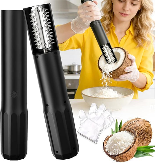 2026 New Electric Coconut Grater (with 100 Pairs of Gloves), 125W USB Rechargeable Handheld Coconut Scraper Machine, Waterproof Anti-Splash for Coconut, Cheese, Chocolate
