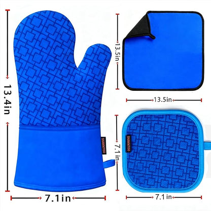 Oven Mitts and Pot Holders Sets 6pcs, Kitchen Oven Glove,High Heat Resistant 550 Degree Extra Long Oven Mitts and Potholders with Non-Slip Silicone Surface for Home Essentials (Grey) (Navy Blue) - Image 2