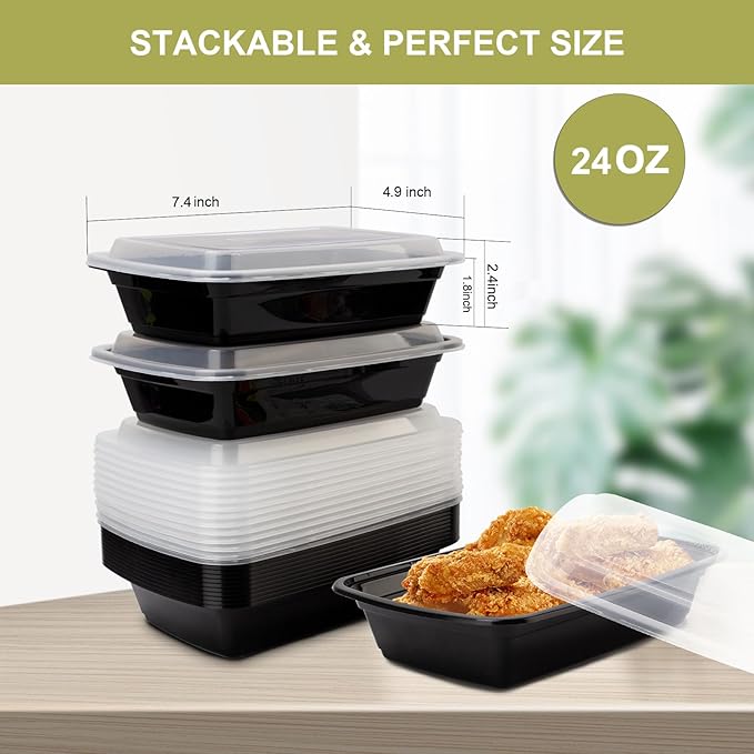Ezalia 15 Pack Meal Prep Containers Reusable 24oz, Plastic Food Prep Containers, Leakproof To Go Food Containers with Lids, BPA-Free, Microwave/Dishwasher/Freezer Safe - Image 6