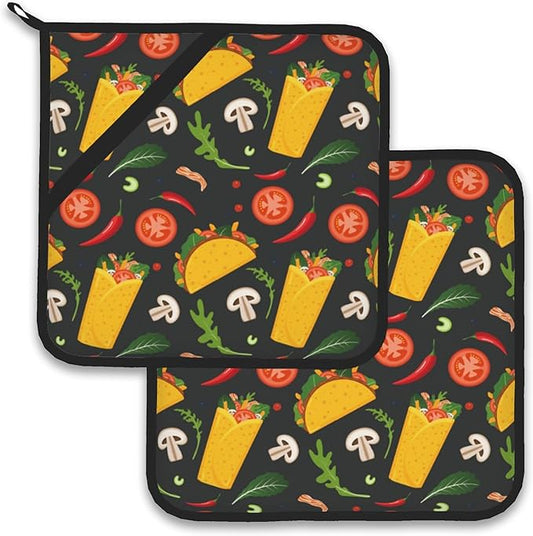 Cartoon Burrito Taco Hot Pepper Pot Holder Set of 2,Heat Resistant Potholders Oven Hot Pads for Kitchen Cooking Baking BBQ