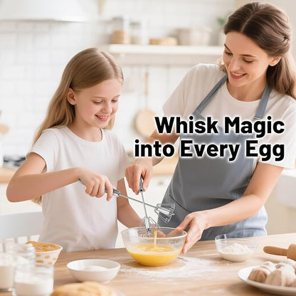 2026 Upgraded Semi-Automatic Stainless Steel Egg Beater – Hand Push Whisk for Baking, Cooking & Stirring – Perfect for Whisking Eggs, Batters & Creams – Effortless Mixing for Quick, Smooth (12in)