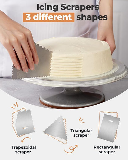 Kootek Aluminium Cake Turntable Set, Baking Tools with Revolving 12" Cake Stand for Decorating, 12.7" Offset Spatula, 3 Stainless Steel Frosting Icing Smoother, Cake Serve Cake Decorating Kit Supplies - Image 4