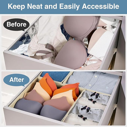 Criusia Drawer Organizer Clothes, 24 Pack Underwear Drawer Organizers, Foldable Closet Organizers and Storage Dresser Drawer Dividers Clothing Organizer for Clothes, Socks, Scarves, Bra, Ties (Beige) - Image 2