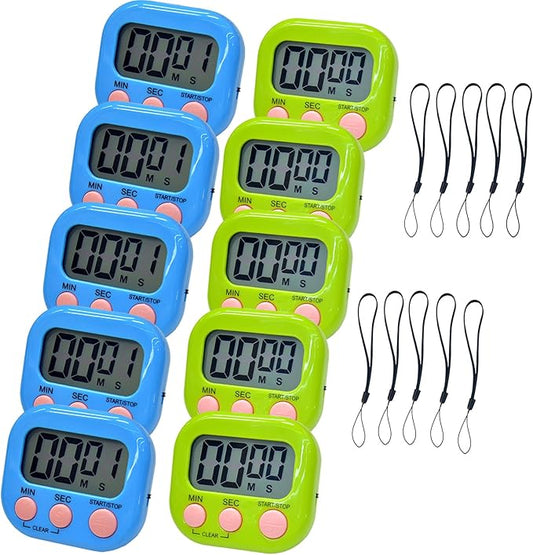 2 Pack Small Digital Kitchen Timer Magnetic Back and On/Off, Classroom Timers for Teachers Kids, Count Up Count Down Loud Alarm Stop Memory Function for Cooking Study Work Exercise (5, Blue+Green) by Soseelnee