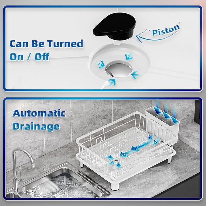 Dish Drying Rack, Stainless Steel-Dish Rack, Dish Racks for Kitchen Counter, Kitchen Dish Drainers with Removable Utensil Holder,New drain outlet,Plate Rack and Drainboard,(White-11" W x 15" L) - Image 5