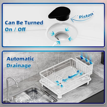 Dish Drying Rack, Stainless Steel-Dish Rack, Dish Racks for Kitchen Counter, Kitchen Dish Drainers with Removable Utensil Holder,New drain outlet,Plate Rack and Drainboard,(White-11" W x 15" L) - Image 5