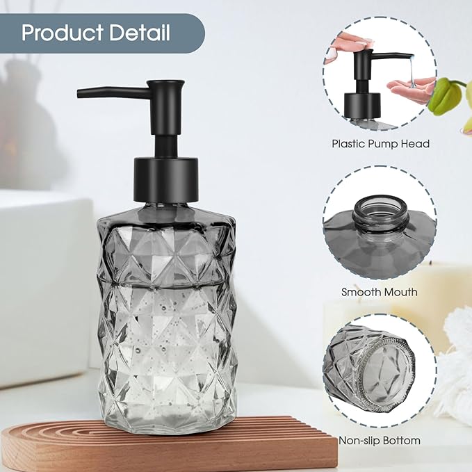 Topsky Glass Soap Dispenser with Plastic Pump, 330ml Liquid Hand Soap Dispenser, Rustproof Pump for Kitchen & Bathroom, Great for Lotions, Essential Oil, Liquid Soaps,Gradient Black - Image 3
