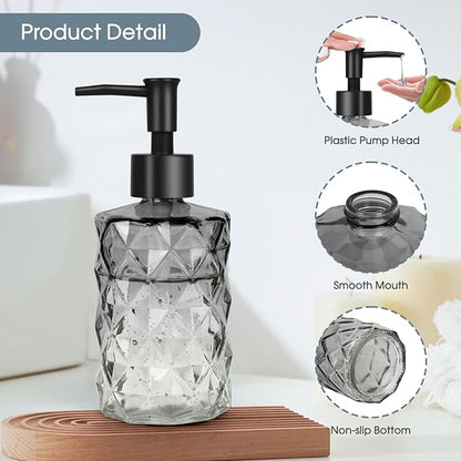 Topsky Glass Soap Dispenser with Plastic Pump, 330ml Liquid Hand Soap Dispenser, Rustproof Pump for Kitchen & Bathroom, Great for Lotions, Essential Oil, Liquid Soaps,Gradient Black - Image 3