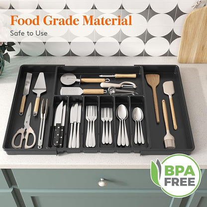 Lifewit Silverware Drawer Organizer, Expandable Utensil Tray for Kitchen, BPA Free Flatware and Cutlery Holder, Adjustable Plastic Storage for Spoons Forks Knives, 17- 30 x 18.5", Black - Image 8