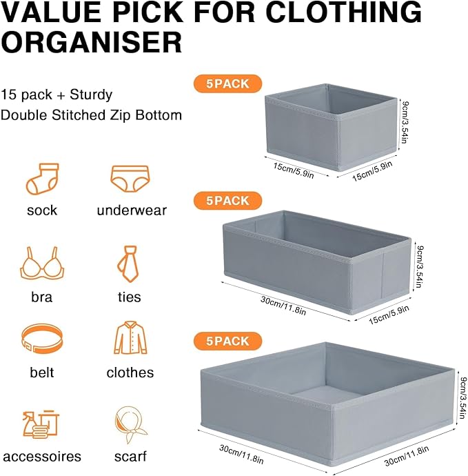DIMJ Drawer Organizer Clothes 18 Pack - Foldable Baby Organizers and Storage & Dresser Organizer for Bedroom, Closet - Nursery Organization Dresser Dividers for underwear, Sock,Bra, Belt, Tie, Gray - Image 2