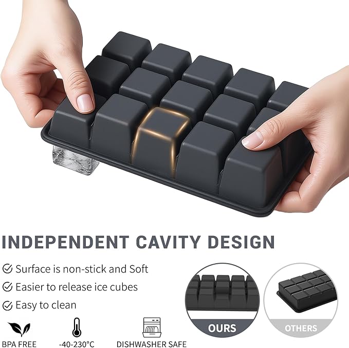 Silicone Ice Cube Tray 3 Pack - EASY RELEASE ice cube tray with lid, BPA Free Ice Cubes Trays for Freezer,ice cube mold for Cocktail,Whiskey (Black+Grey+Mint) - Image 2