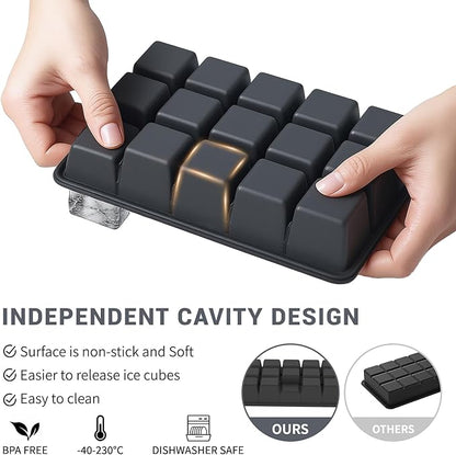 Silicone Ice Cube Tray 3 Pack - EASY RELEASE ice cube tray with lid, BPA Free Ice Cubes Trays for Freezer,ice cube mold for Cocktail,Whiskey (Black+Grey+Mint) - Image 2