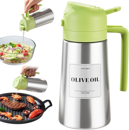 PARACITY Oil Dispenser Bottle with Stainless Steel Shell & Ceramic Sprayed Interior, 2 in 1 Olive Oil Sprayer and Dispenser, Oil Spray Bottle for Cooking, Kitchen, BBQ, Air Fryer, Salad, Baking(Green) by PARACITY