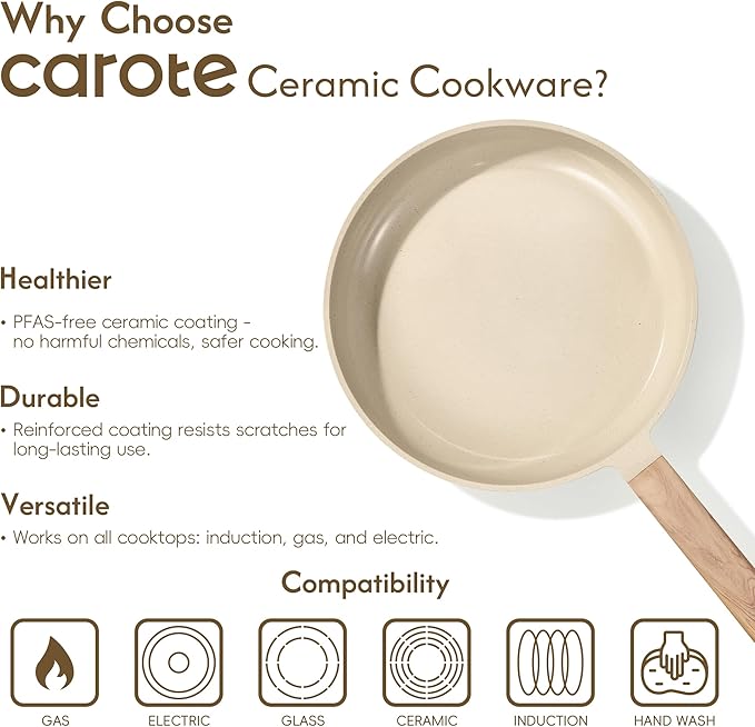 CAROTE 22Pcs Pots and Pans Set Non stick, Ceramic Cookware Set, Non-toxic Kitchen Cooking Set, PFAS and PFOA Free - Image 6