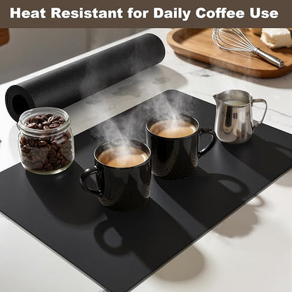 Coffee Mat,Absorbent Dish Drying Mat for Kitchen Counter,Coffee Bar Mat,Non-Slip Rubber Backed,Hide Stains & Quick Dry,for Espresso Machine,Coffee Station,Cups & Sink,16" x 24"(Black)