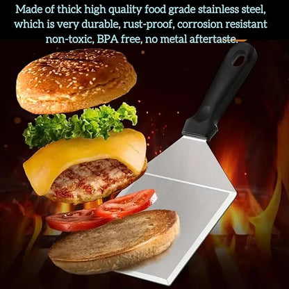 Extra Wide Spatula, Large Metal Spatula Heavy Duty Stainless Steel Spatulas Turner Flipper with Beveled Edges for Skillets, Grills, Pancake Flipper, Smash Burgers, 6 x 5-Inches Blade