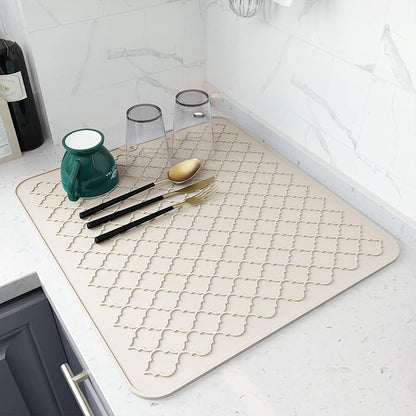 AMOAMI-Dish Drying Mats for Kitchen Counter-Silicone Dish Drying Mat-Kitchen Dish Drying Pad Heat Resistant Mat-Kitchen Gadgets Kitchen Accessories Kitchen Small Appliances(16" x 18", BEIGE) by AMOAMI