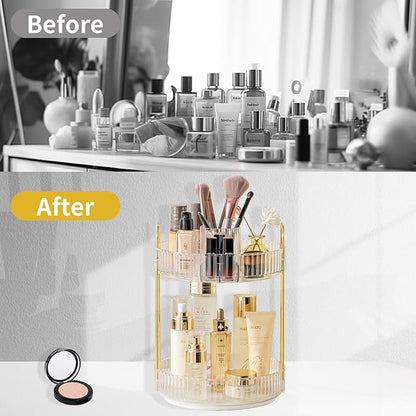 Asayuee 360 Rotating Makeup Organizer,2 Tier Large Capacity Make Up Organizers and Storage,Skincare Perfume Vanity Organizers,Bathroom Cosmetics Storage Organizer Countertop(Clear) - Image 5